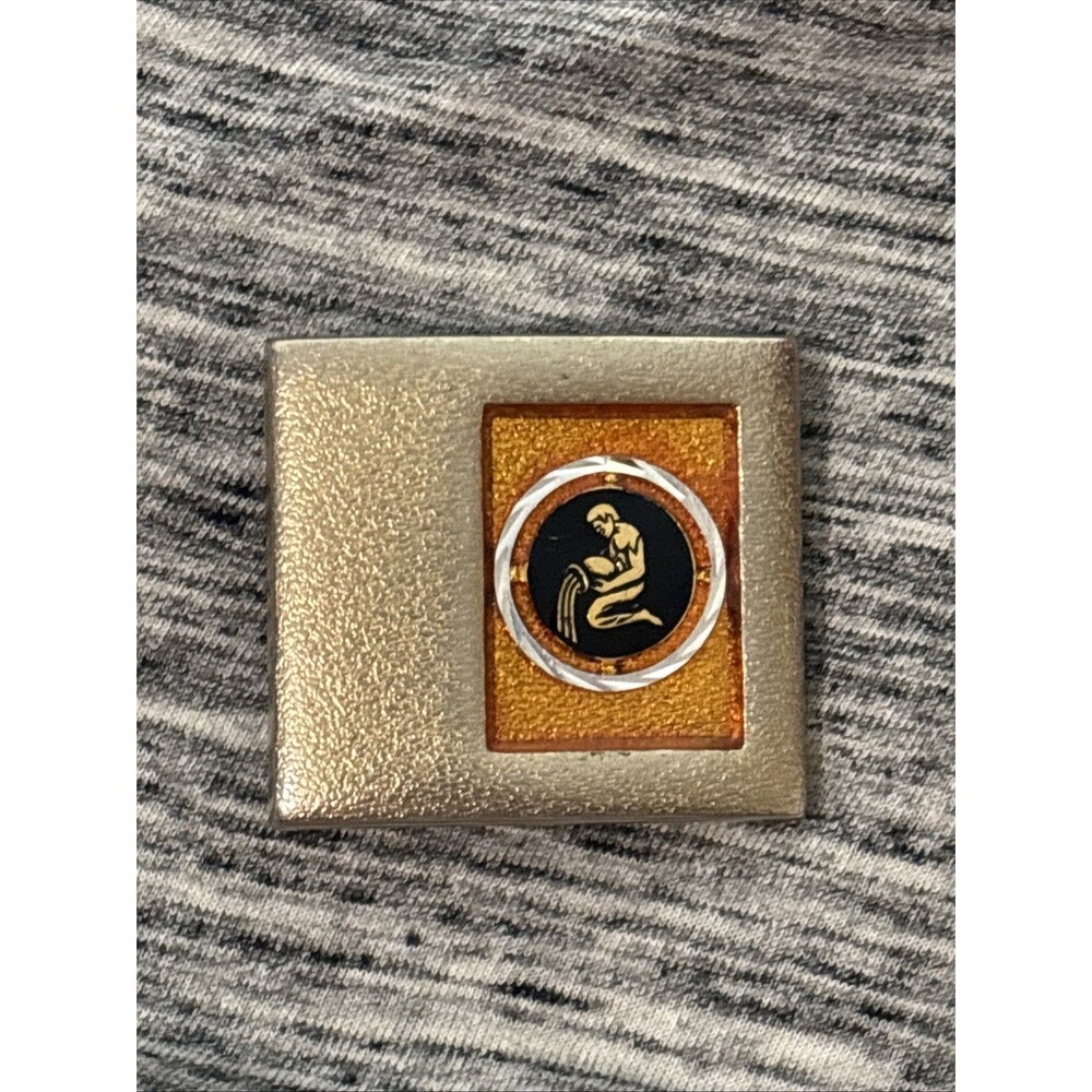Zodiac Star Sign Vtg 80s Lee NY Aquarius Dress Gold/Orange Belt Buckle
